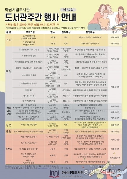 ‘당신을 위로하는 작은 쉼표 하나, 도서관’ 하남시, 도서관주간 행사 운영