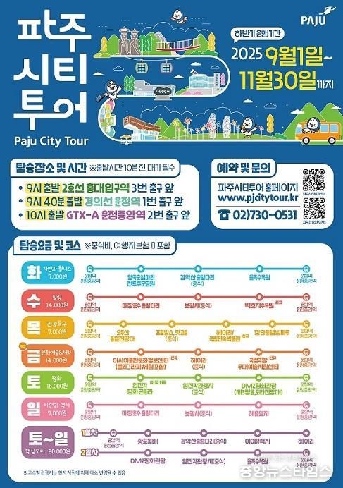 2025년 하반기 파주시티투어 개편 운행 시작