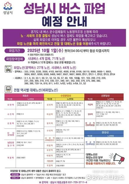 성남시 버스파업 안내문