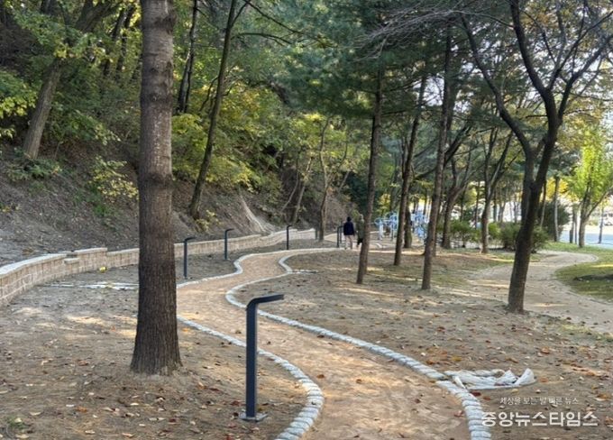 석사근린공원에 조성하고 있는 맨발길(작업 중)