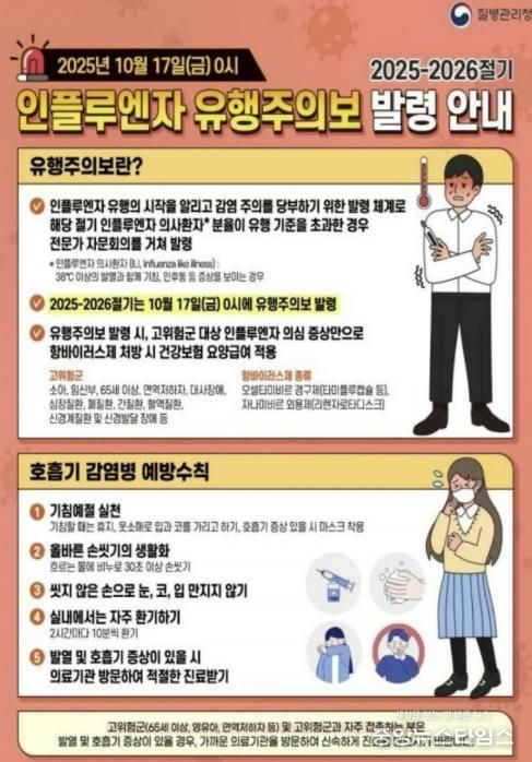 인플루엔자 유행주의보 발령 안내문