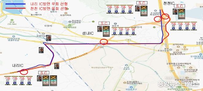비봉~매송간 도시고속도로 통행 차단지점 및 우회로 안내.(화성시 제공)