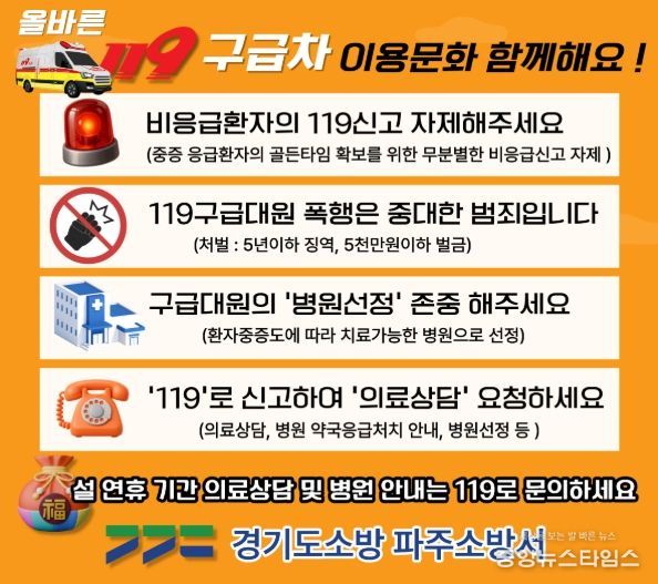 파주소방서, 설 연휴 “올바른 119 이용으로 소중한 생명을 지켜주세요”