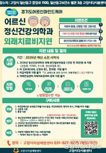 ‘어르신마인드케어 외래치료비 지원사업' 안내문