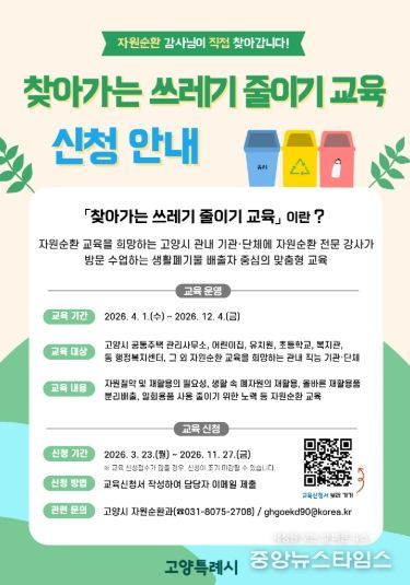 찾아가는 쓰레기 줄이기 교육 신청 안내문