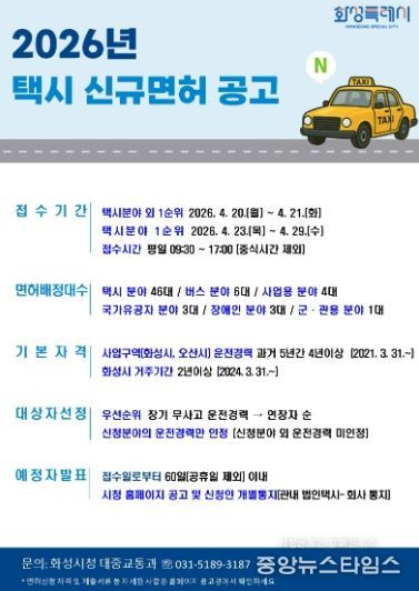 2026년 택시 신규면허 발급 안내 포스터